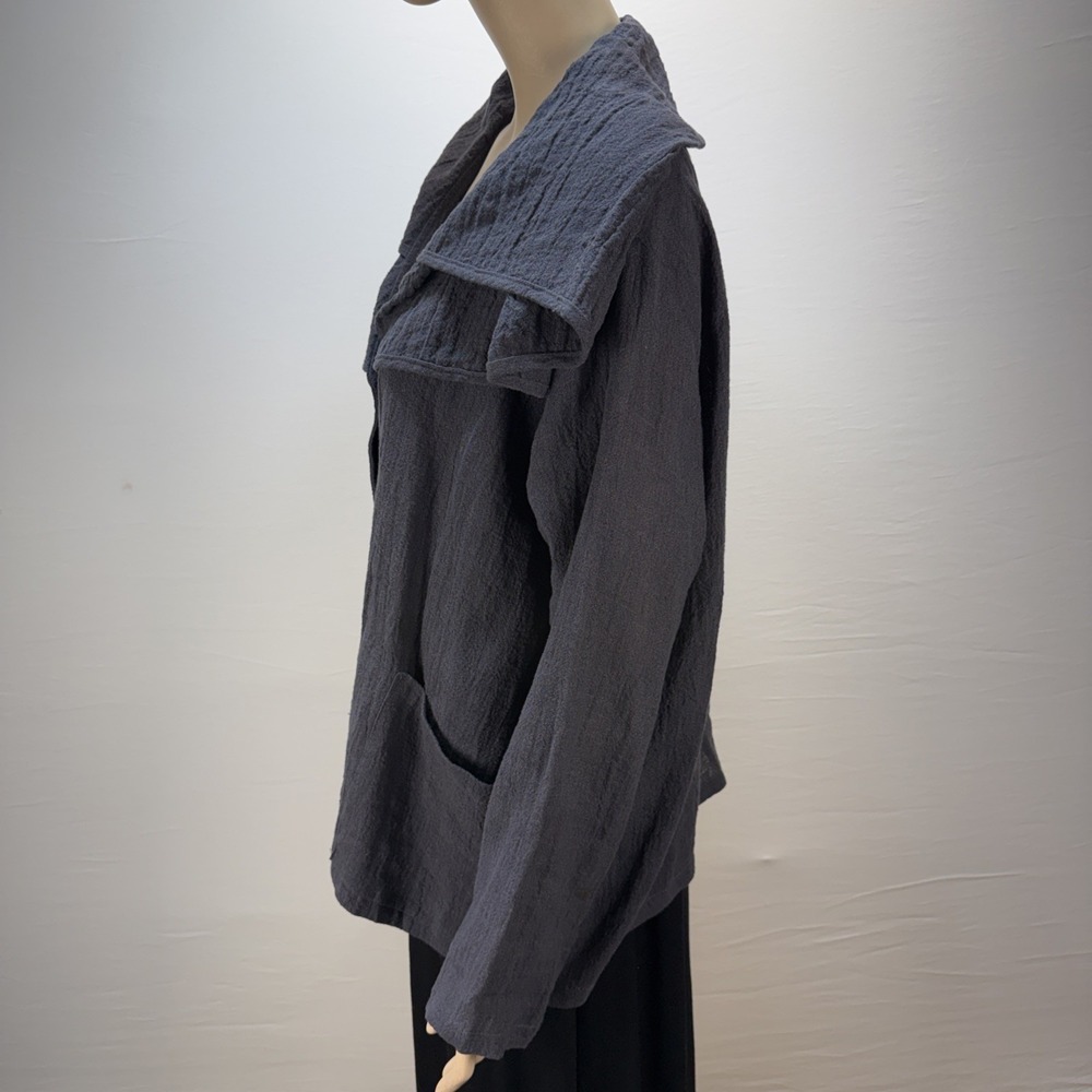 Transparente Oversized Collar Jacket One Size Charcoal Gray Linen Lagenlook - Picture 4 of 8